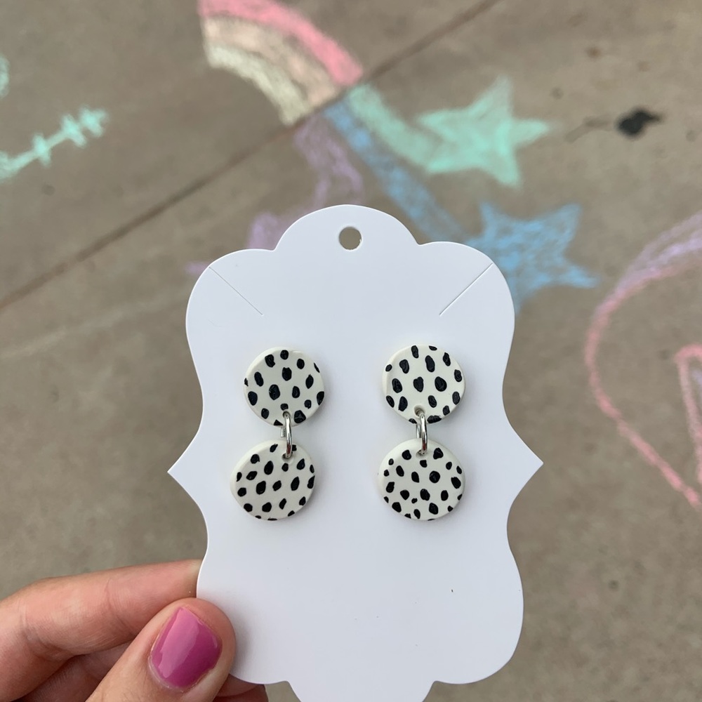 Polymer Clay “Dalmatian Dots” Dangle Earrings